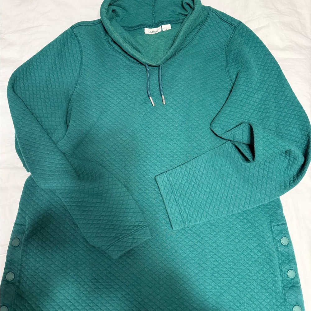 L.L. Bean Green Quilted Cowl Neck Sweater